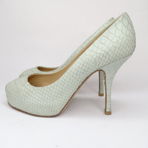 Giuseppe Zanotti  Leather Snakeskin Peep Toe Pumps - Picture 7 of 14